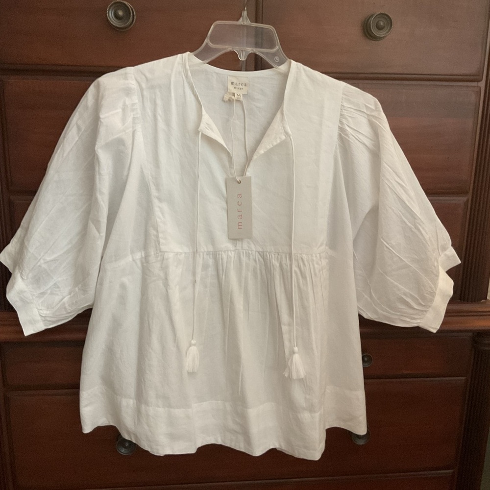 Arca White Cotton Peasant Tunic Blouse